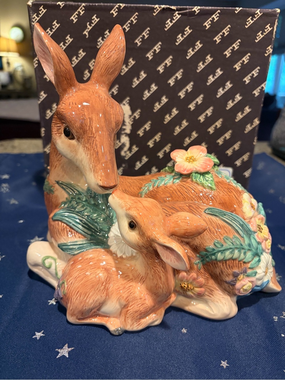 Fitz and Floyd Classics Woodland Spring Deer and Fawn Ceramic Candy Dish